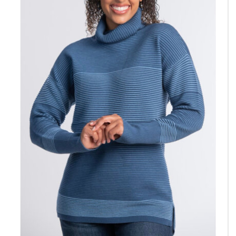 Tribal Jeans Blue Striped Turtleneck Sweater Petite Small